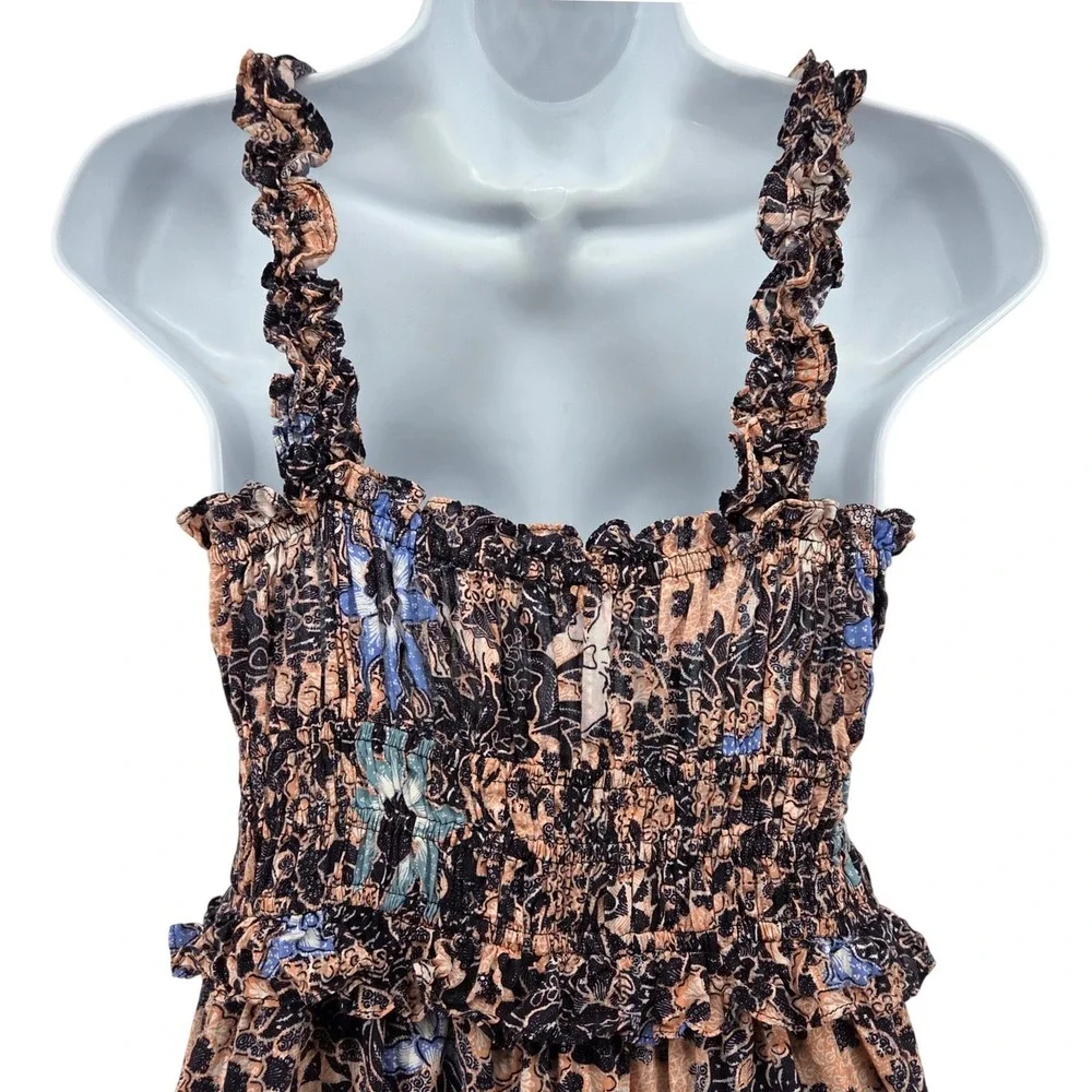 Ulla Johnson Annisa Midi Dress 4 Floral Smocked Tiered Ruffle Boho